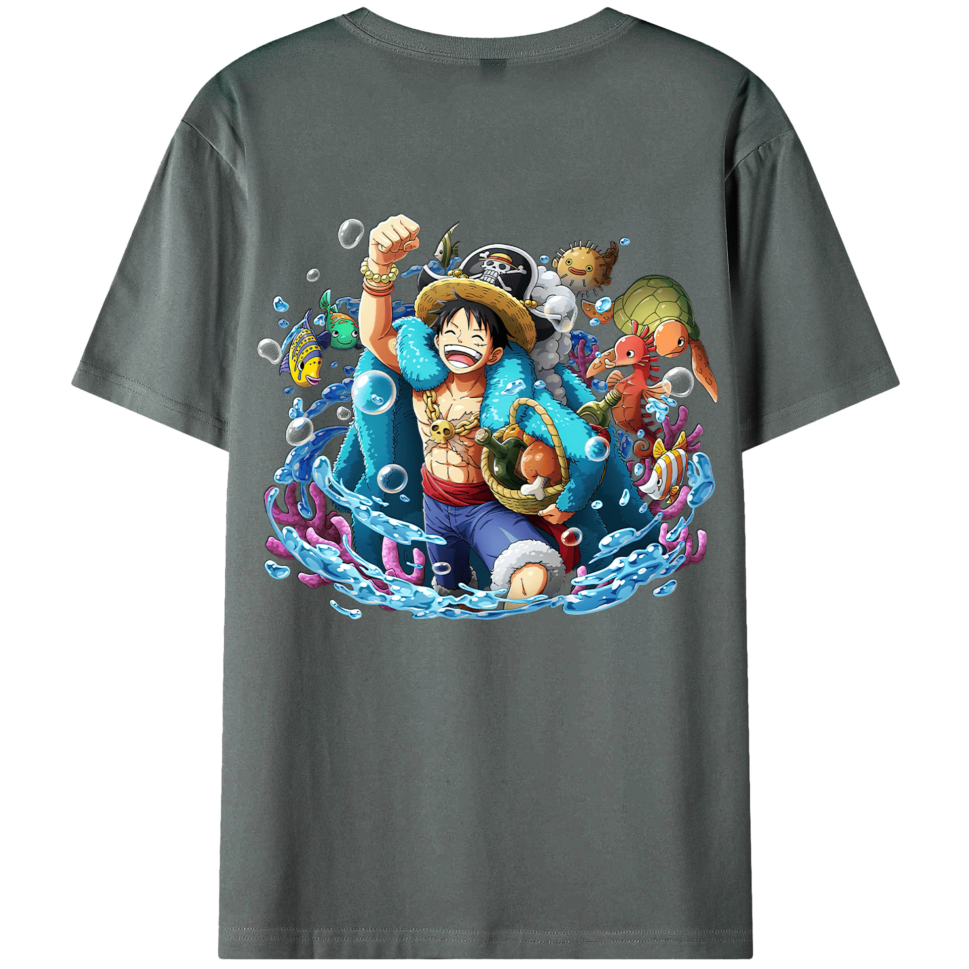 ワンピース モンキー・D・ルフィ ONE PIECE Monkey D. Luffy 綿100％ メンズ半袖Tシャツ（バックプリント） 通気性